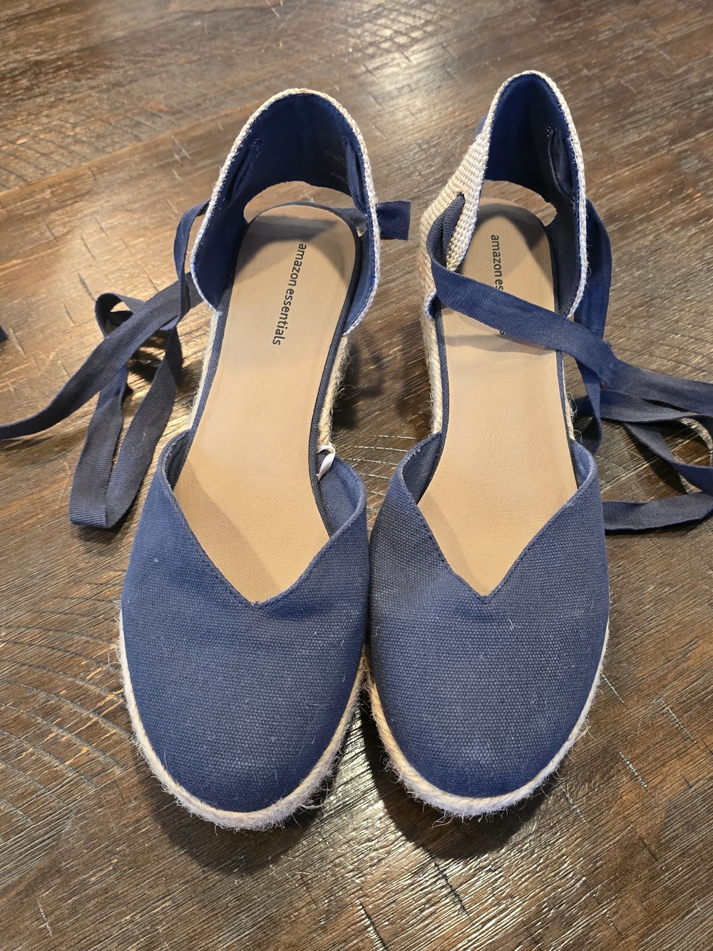 Amazon Essentials Navy Canvas Espadrille Wrap Flats